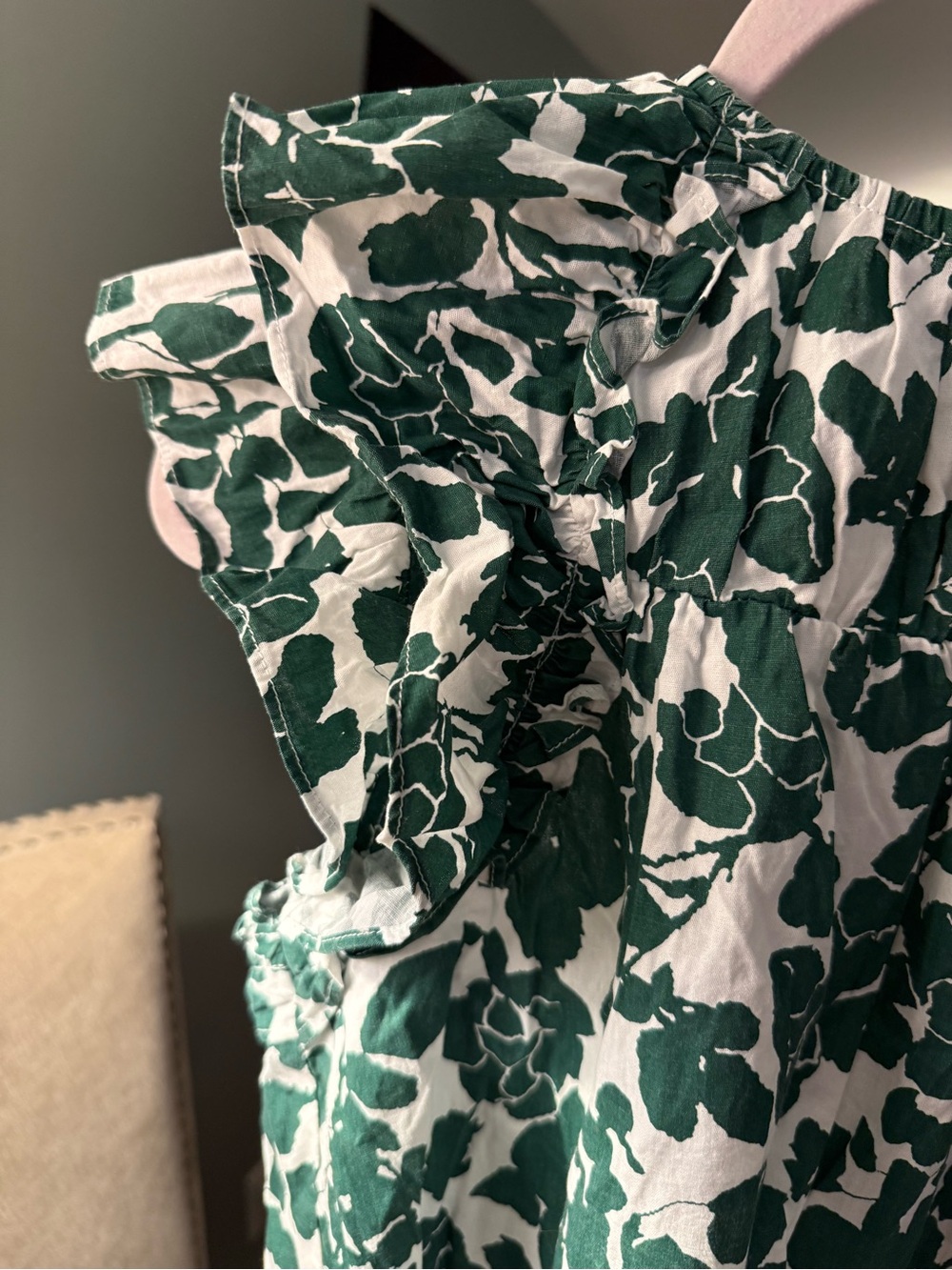 THML Green & White Floral Ruffle Sleeve Blouse - Picture 2 of 4
